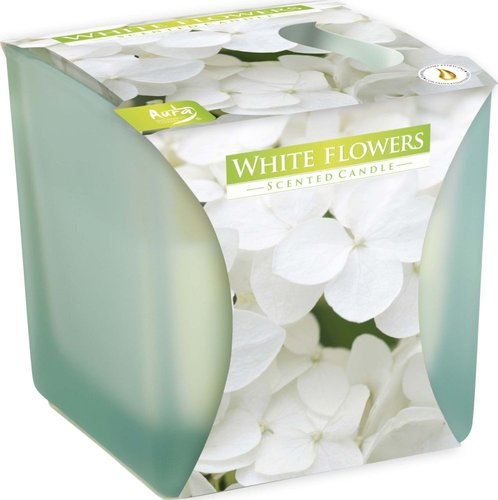 Svíčka vonná 150 g-saténové sklo, bílé květy, doprodej